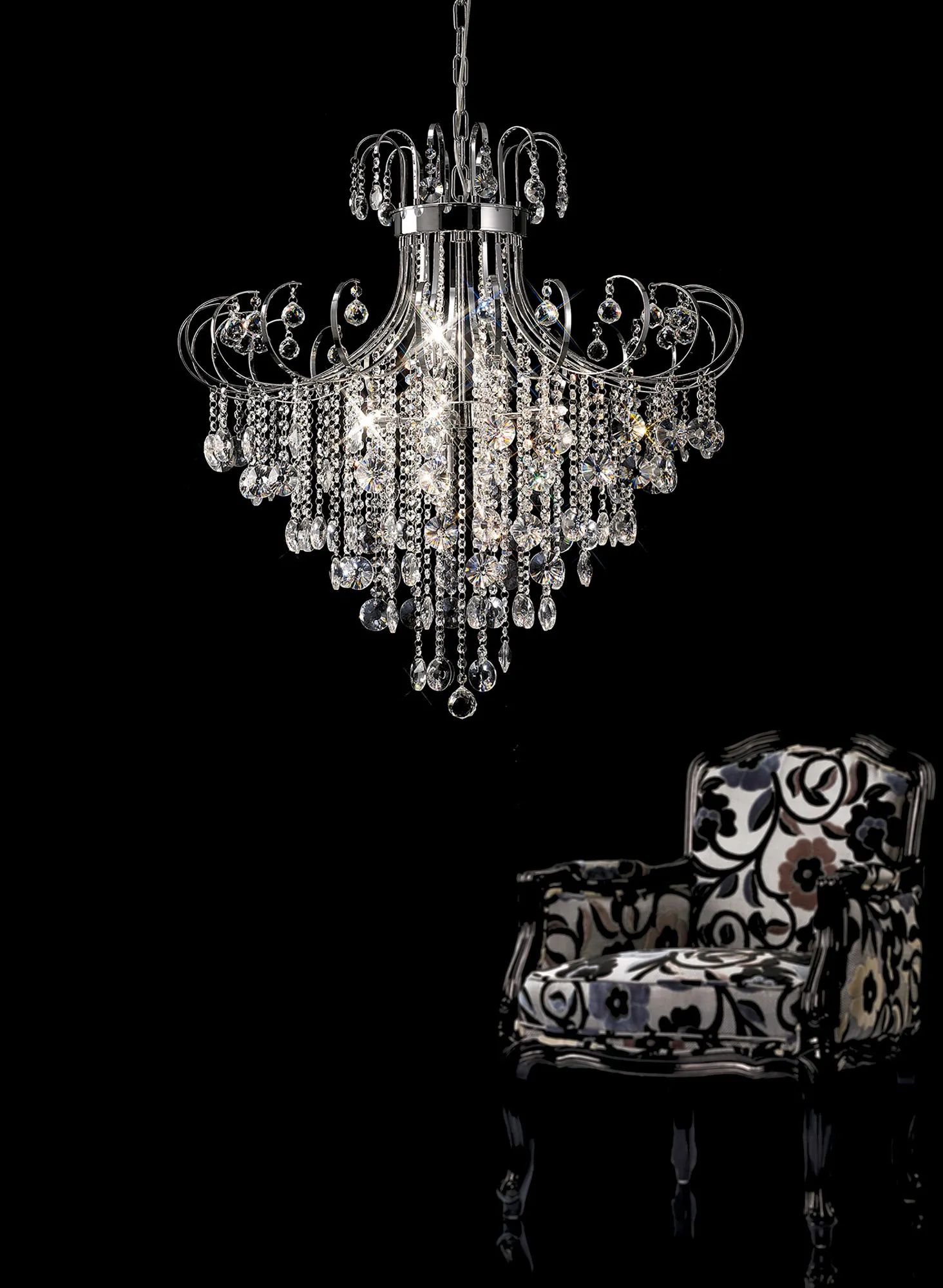 Rosina Polished Chrome Crystal Ceiling Lights Diyas Multi Arm Crystal Fittings
